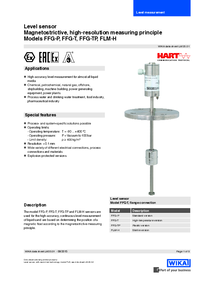 Thumbnail of document Data Sheet - FLM Magnetostrictive Level Sensor